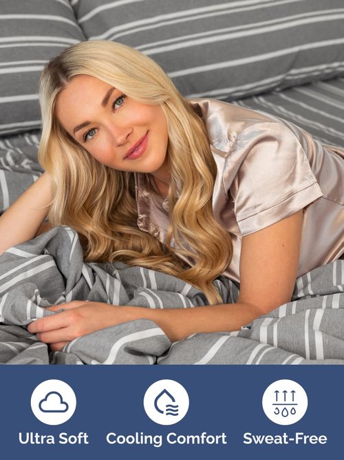 Extra Deep Full Fitted Sheet - Hotel Luxury Single Fitted Sheet Only - Easily Fits 18 inch to 24 inch Mattress - Ultra Soft, Wrinkle Free with Extra Deep Pockets - Breathable & Comfy - Grey Stripes