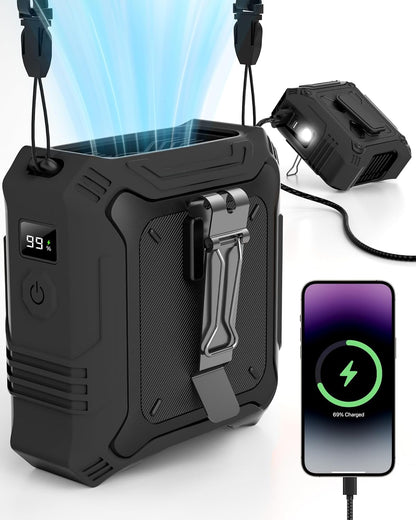 TUNISE Portable Fan - 5-Speed Dual-Sided Clip-On Wearable Waist Fan | 8000mAh Power Bank & Flashlight