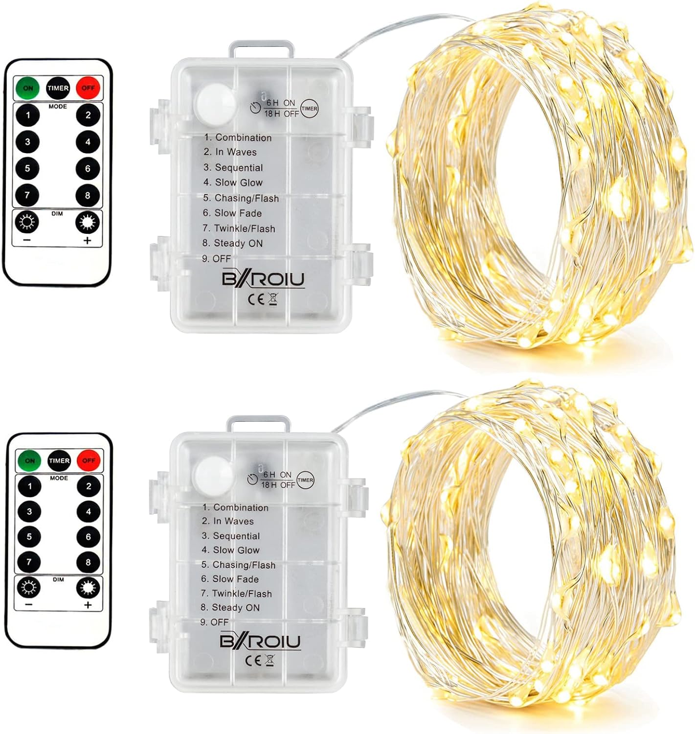 BXROIU Fairy Lights - Battery Operated Silver Wire String Lights with Remote Control | 16Ft, 50 LEDs, 8 Modes