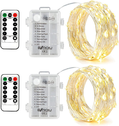 BXROIU Fairy Lights - Battery Operated Silver Wire String Lights with Remote Control | 16Ft, 50 LEDs, 8 Modes