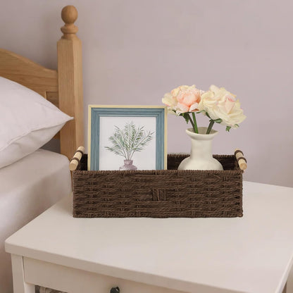 Wicker Basket | Toilet Paper Storage with Wooden Handle - Decorative Organizing Solution for Any Decor