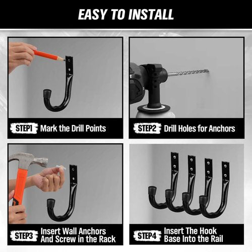 Heavy Duty Garage Storage Hooks - 12-Piece Bike Hooks for Wall Mount | Large Metal Organizer