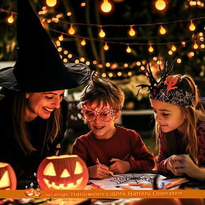 JMEXSUSS 100 LED Orange Globe String Lights - 33ft Battery Operated Fairy Lights with Remote for Indoor/Outdoor Decor