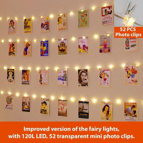 HXWEIYE 120LED Fairy String Lights - Warm White, USB Powered, Waterproof, 40Ft with Clips & Hooks | 8 Modes & Timer for Indoor/Outdoor Decor