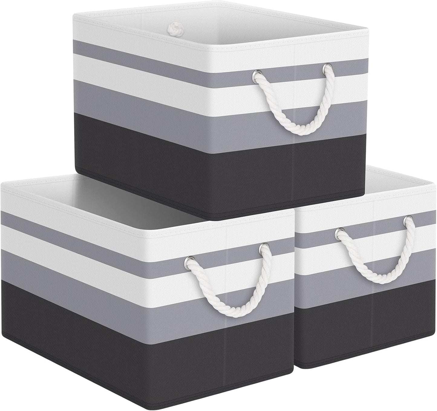 StorageTastic Storage Bins - Collapsible Organizing Baskets with Rope Handles | Large Grey 3-Pack