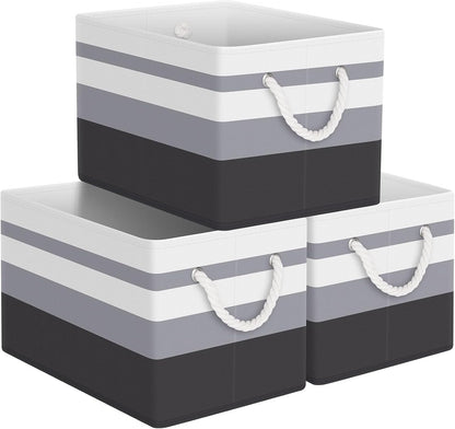StorageTastic Storage Bins - Collapsible Organizing Baskets with Rope Handles | Large Grey 3-Pack