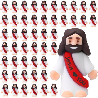 Bememo 50 Pcs Mini Jesus Figures Jesus Loves You Christ Toys Little Christ Figures to Hide and Seek Sunday School Religious Party Favors Gift(Red)