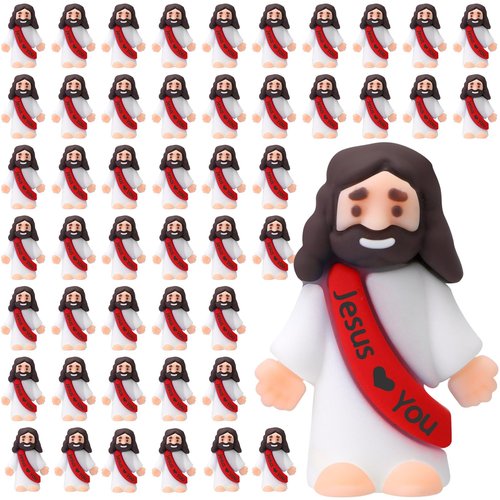 Bememo 50 Pcs Mini Jesus Figures Jesus Loves You Christ Toys Little Christ Figures to Hide and Seek Sunday School Religious Party Favors Gift(Red)