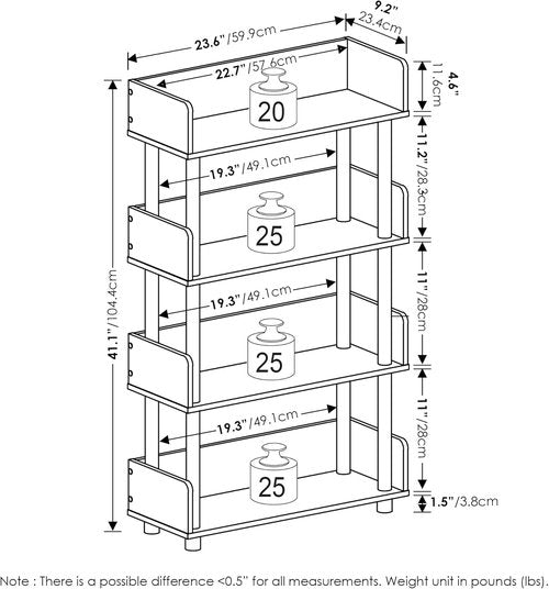 Furinno 4-Tier Toolless Display Rack - Stylish Amber Pine & Black Finish for Easy Organization