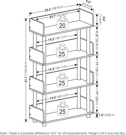 Furinno 4-Tier Toolless Display Rack - Stylish Amber Pine & Black Finish for Easy Organization