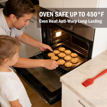 Skiennix Nonstick Baking Sheet Pan Set - 3-Piece Stackable Bakeware, Rust & Warp Resistant, Easy Clean