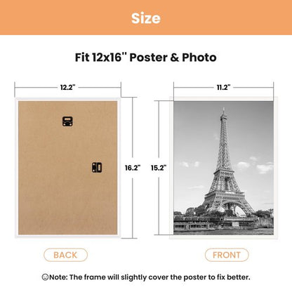 upsimples 12x16 Picture Frame White 3 Pack, Scratch-Proof Poster Frames 12 x 16 for Photo Gallery - Slide-In Strips, Horizontal or Vertical Wall Mounting
