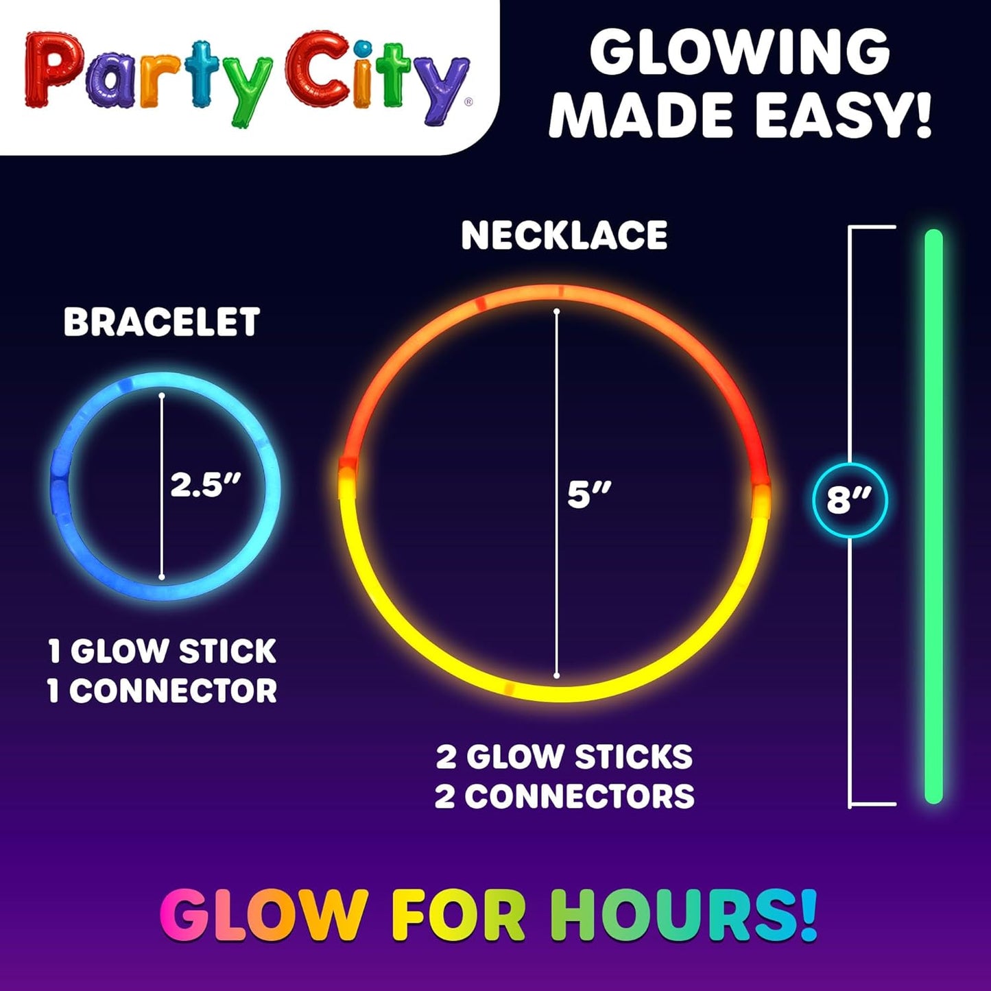 Party City 50 Glow Sticks - Neon Glow in the Dark Party Supplies | Connectors for Bracelets & Necklaces