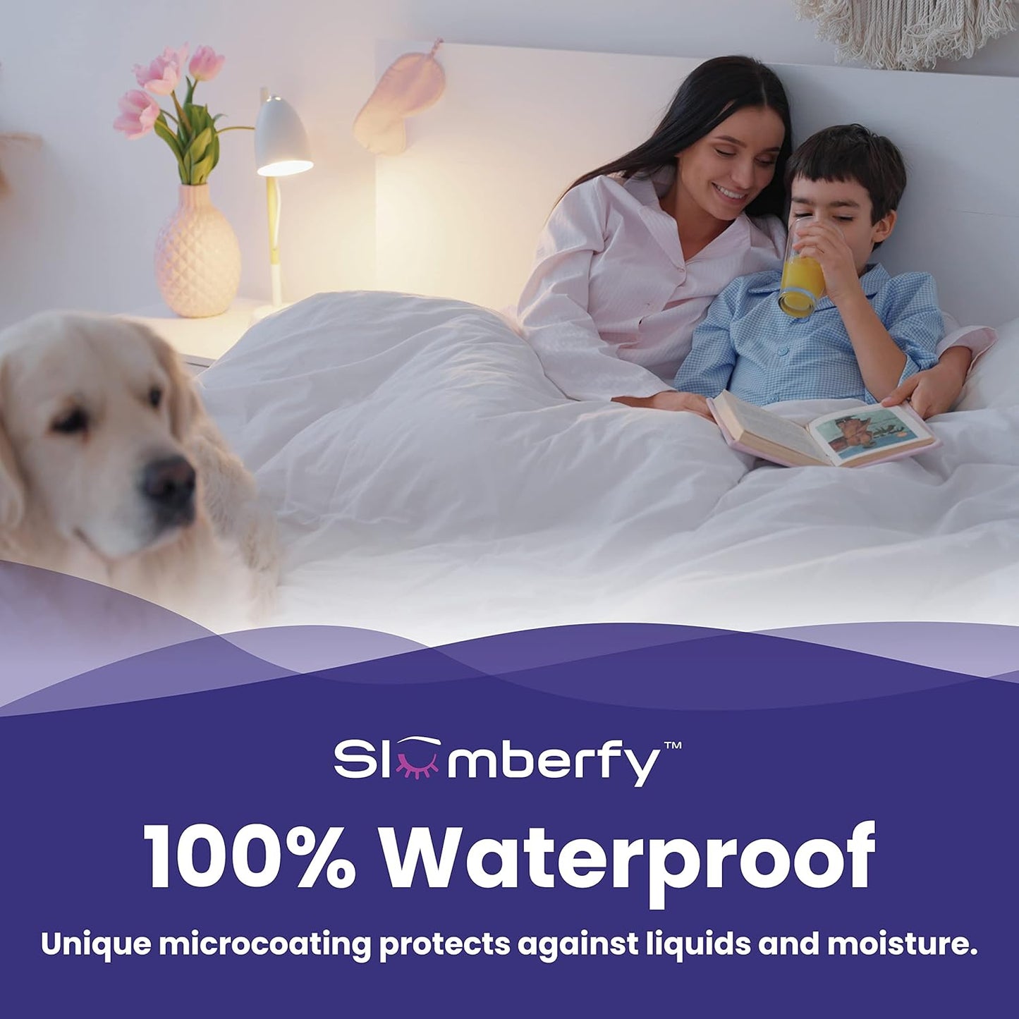 Slumberfy Queen Size Waterproof Cooling Mattress Protector - Premium Skin-Safe Cover with ArcticTex Technology, Noiseless Quilted - 60x80 in.