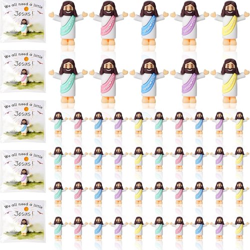 Little Jesus Figurines by [Brand Name] - 50 Mini Prayer Figurines with Cards & Bags for Easter Party Favors