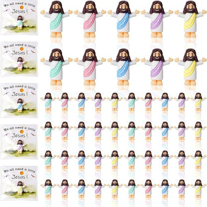 Little Jesus Figurines by [Brand Name] - 50 Mini Prayer Figurines with Cards & Bags for Easter Party Favors