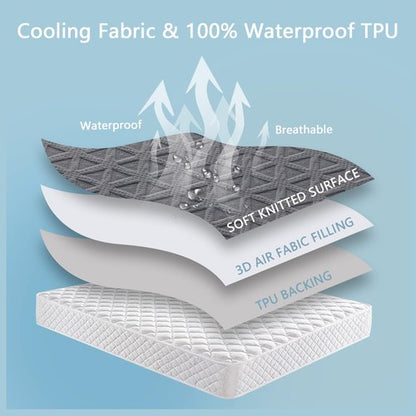 Premium Waterproof Mattress Protector King Size, Breathable Bed Cover 3D Air Fabric Cooling Mattress Pad Cover Smooth Soft Noiseless Washable, 8''-21'' Deep Pocket (Gray)