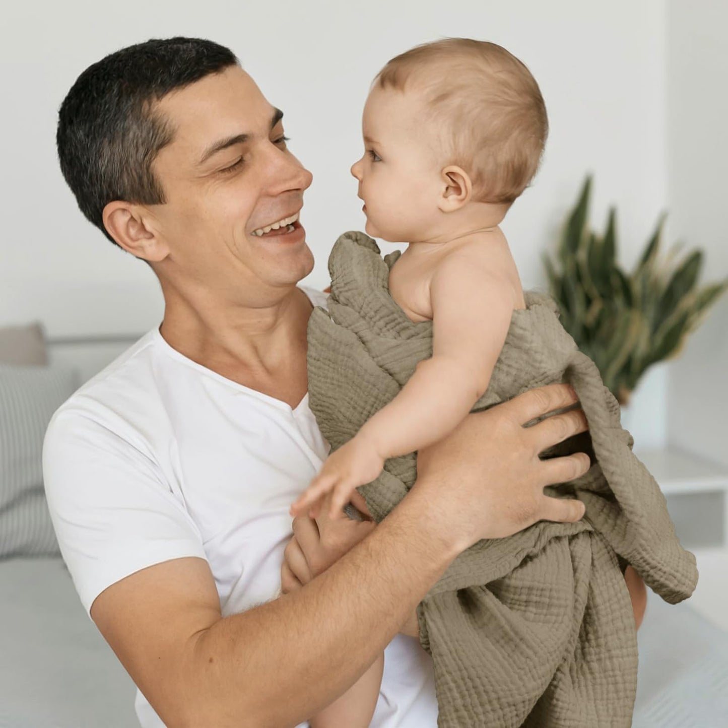 lulumoon Muslin Swaddle Blanket Baby - Cotton Swaddling Blanket Soft Baby Receiving Blanket Neutral 3Pack(Olive)