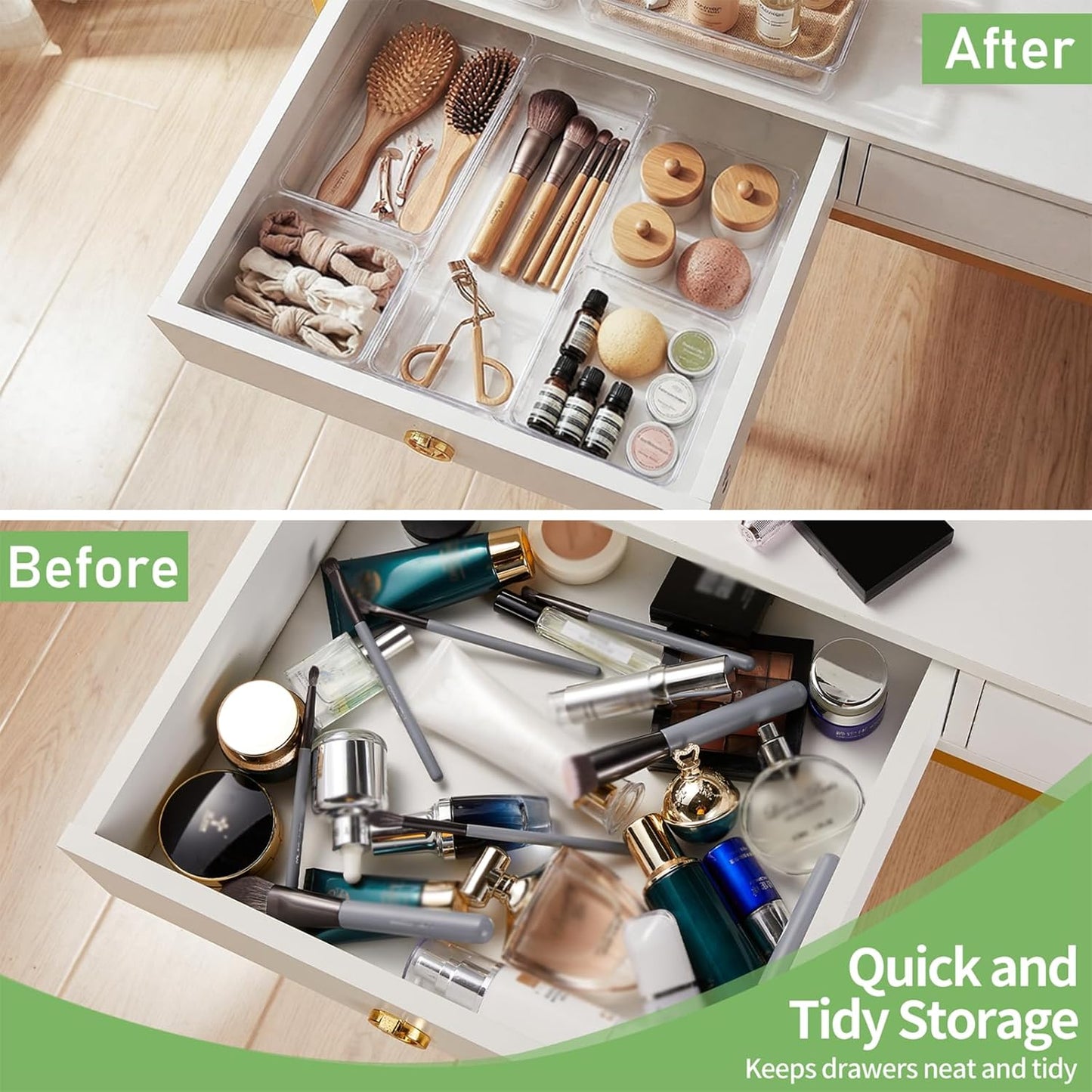 Skiennix 8 PCS Clear Plastic Drawer Organizer Trays - Versatile Storage for Makeup, Office & Kitchen