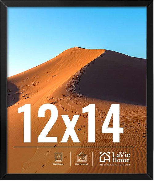 LaVie Home 12x14 Picture Frame - Classic Black Wall Display Frame with HD Plexiglas | Vertical & Horizontal Use