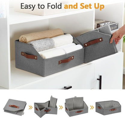 Bagnizer Linen Trapezoid Storage Bins - Collapsible Closet Organizer with Handles | Gray