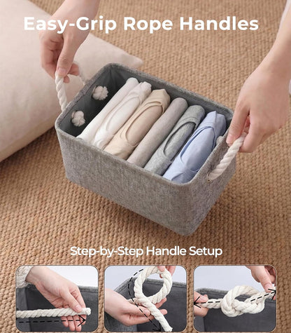 TheWarmHome Storage Bins - Grey Fabric Organizing Baskets | 11.8x7.9x5.2 Inch Closet Cubes