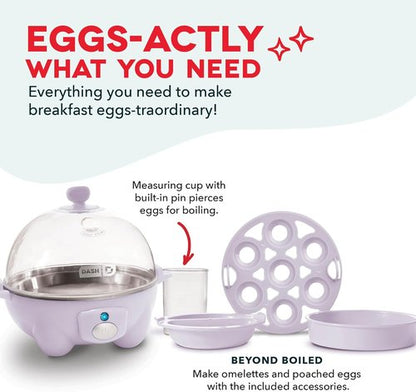 Dash Rapid Egg Cooker - Versatile Boiler, Poacher & Steamer - Holds 7 Eggs, Lavender | Dishwasher Safe & BPA Free