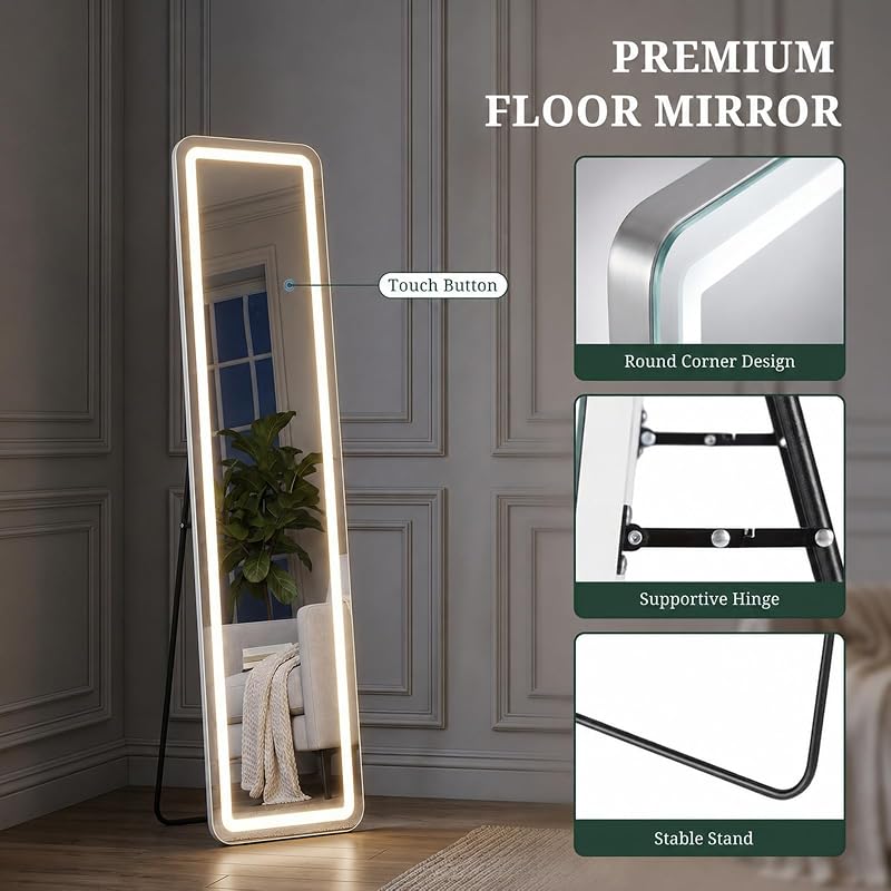 LED Full Length Mirror with Lights 59.85" x 15.75" – 3 Color Modes, Dimmable