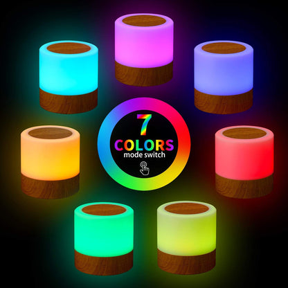 Skiennix Nursery Night Light - USB Rechargeable Desk Lamp with 13 RGB Colors & Remote Control | Portable Bedside Lamp for Kids (Brown)
