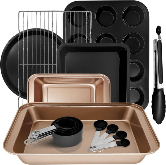 Skiennix Nonstick Bakeware Set - 15-Piece Baking Pan Collection with Cooling Rack & Accessories | Oven Safe Metal