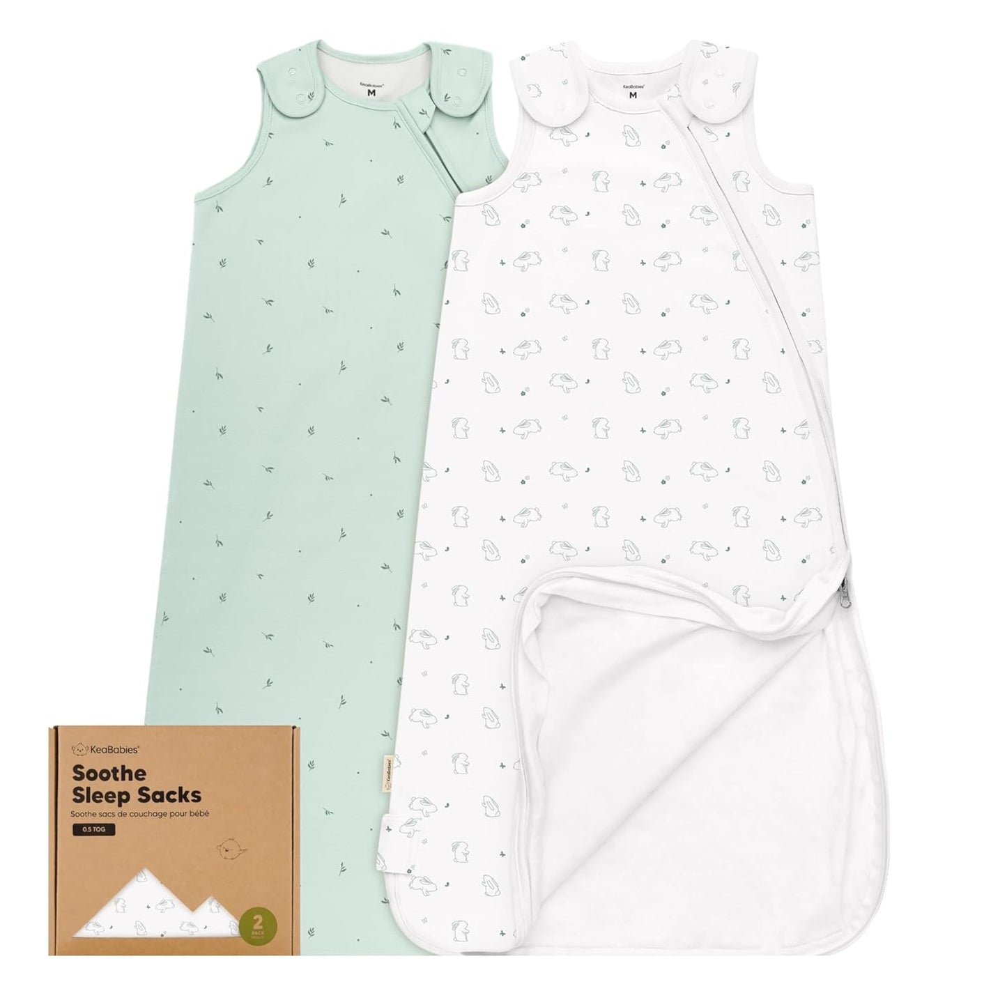 Skiennix Organic Baby Sleep Sacks - Soft & Breathable 100% Cotton Wearable Blankets | 0.5TOG, 6-18 Months (Bunnies, M)