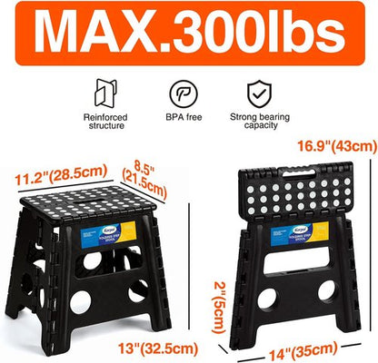 Korpai Folding Step Stool - 13-Inch Non-Slip Stool for Adults & Kids | Collapsible Design, Black