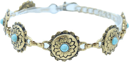 TrendyFashionJewelry | Women's Western Bohemian Boot Chain Bracelet Anklet - Antique Gold with Blue Flower Charm