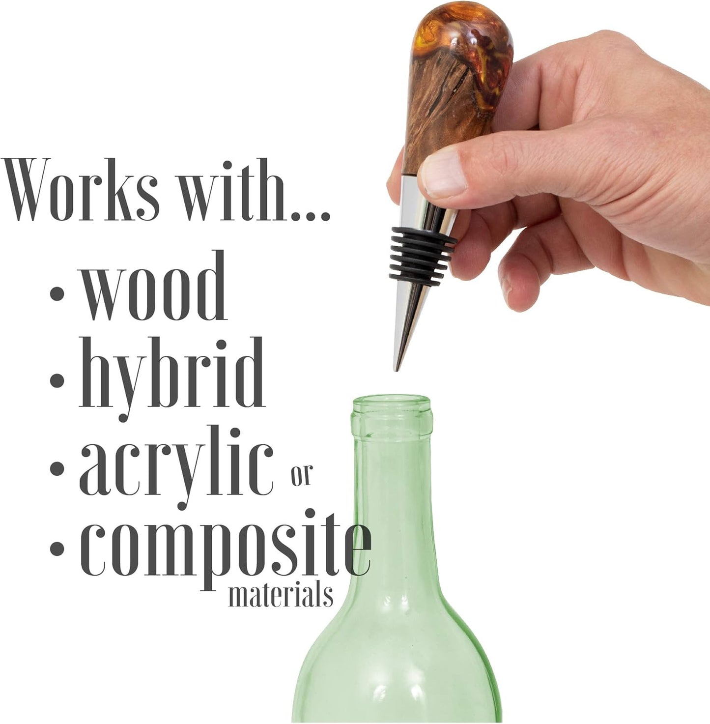 Savannah Classic Chrome Style Bottle Stopper with 3/8" x 16 tpi Threaded Post For Attaching Hand Made or Lathe Turned Handles … (5 Chrome Stoppers)