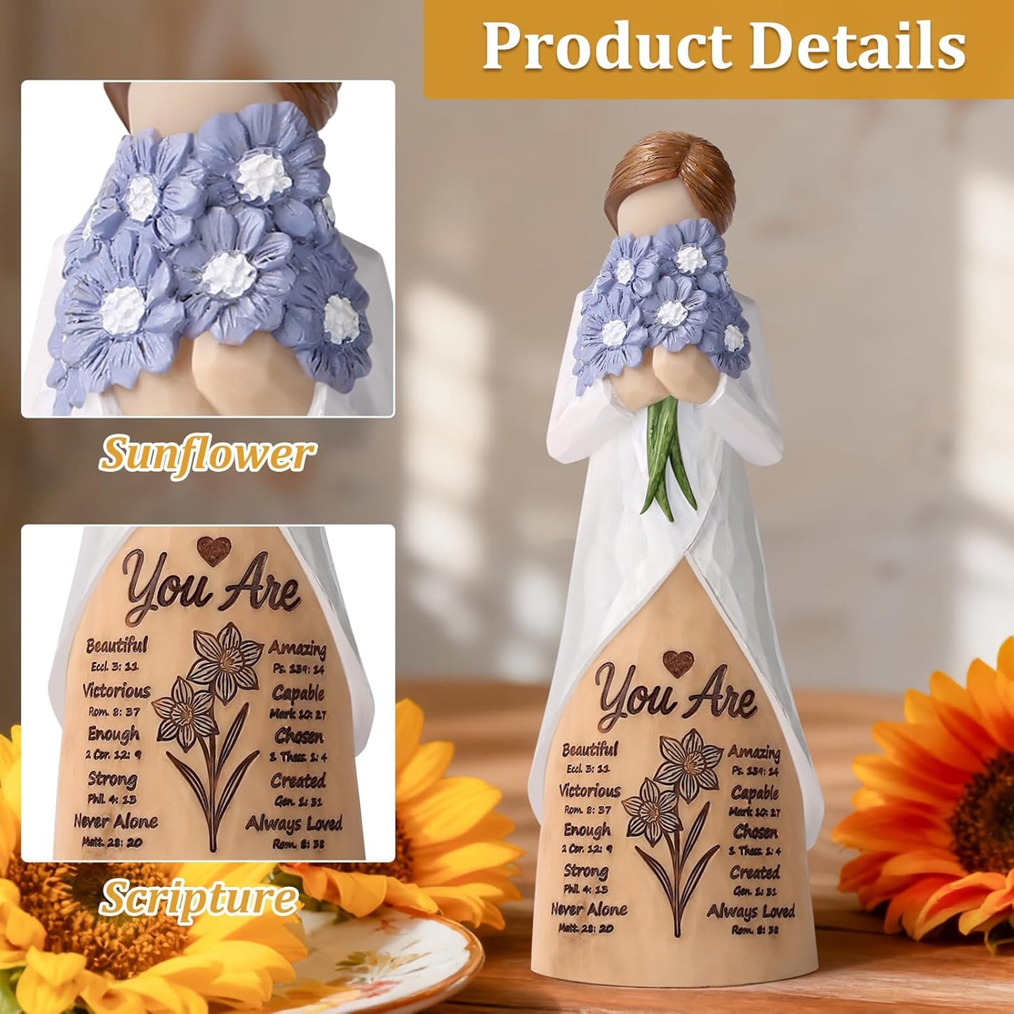 Sunflower Bible Verse Figurine - Inspirational Resin Statue with Scripture | Perfect Religious Gift for Women, Moms, and Friends