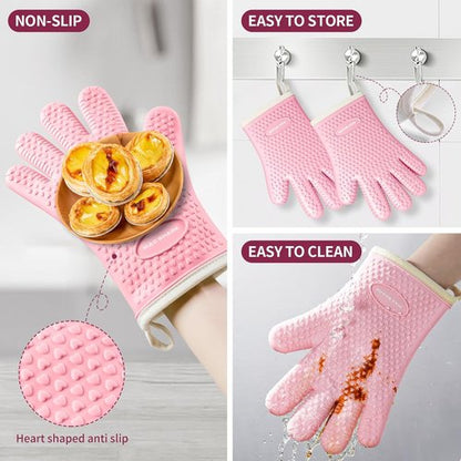 MAD SHARK Silicone Oven Mitts - Heat Resistant 450°F | Waterproof, Non-Slip, Cotton Lined - Pink