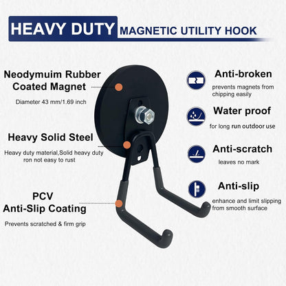 TSUYA Strong Magnetic Hooks - 45Lbs Heavy Duty Utility Hooks for Organizing Garage Tools | Indoor/Outdoor Use