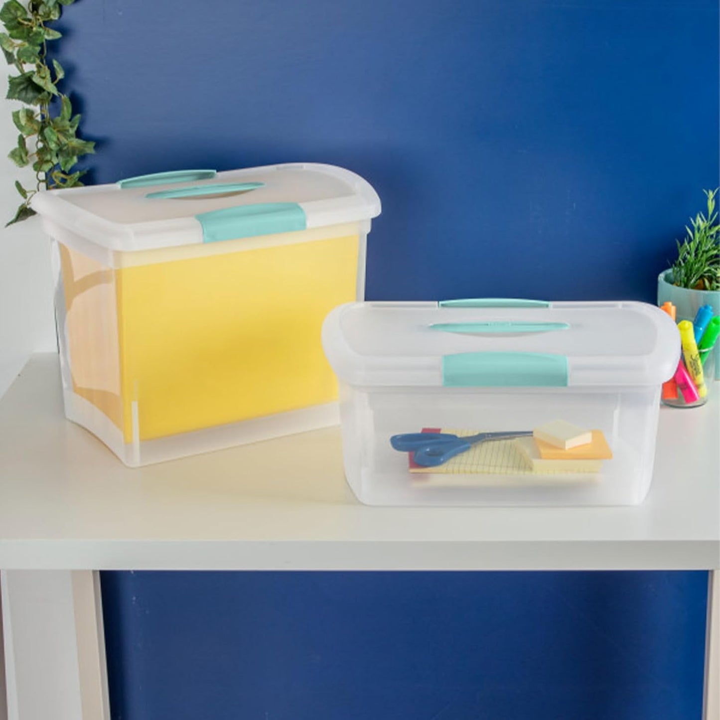 Sterilite Large Nesting ShowOffs - Stackable Storage Bins with Latching Lid | Clear Plastic, 6-Pack for Office Organization