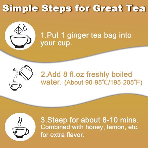 FullChea - Ginger Tea Bags, 2g*50 Teabags - Premium Ginger Root Tea Bag - Warm & Spicy - Non-GMO - Caffeine-free - Support Digestion & Boost Immunity