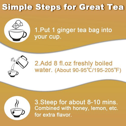FullChea - Ginger Tea Bags, 2g*50 Teabags - Premium Ginger Root Tea Bag - Warm & Spicy - Non-GMO - Caffeine-free - Support Digestion & Boost Immunity