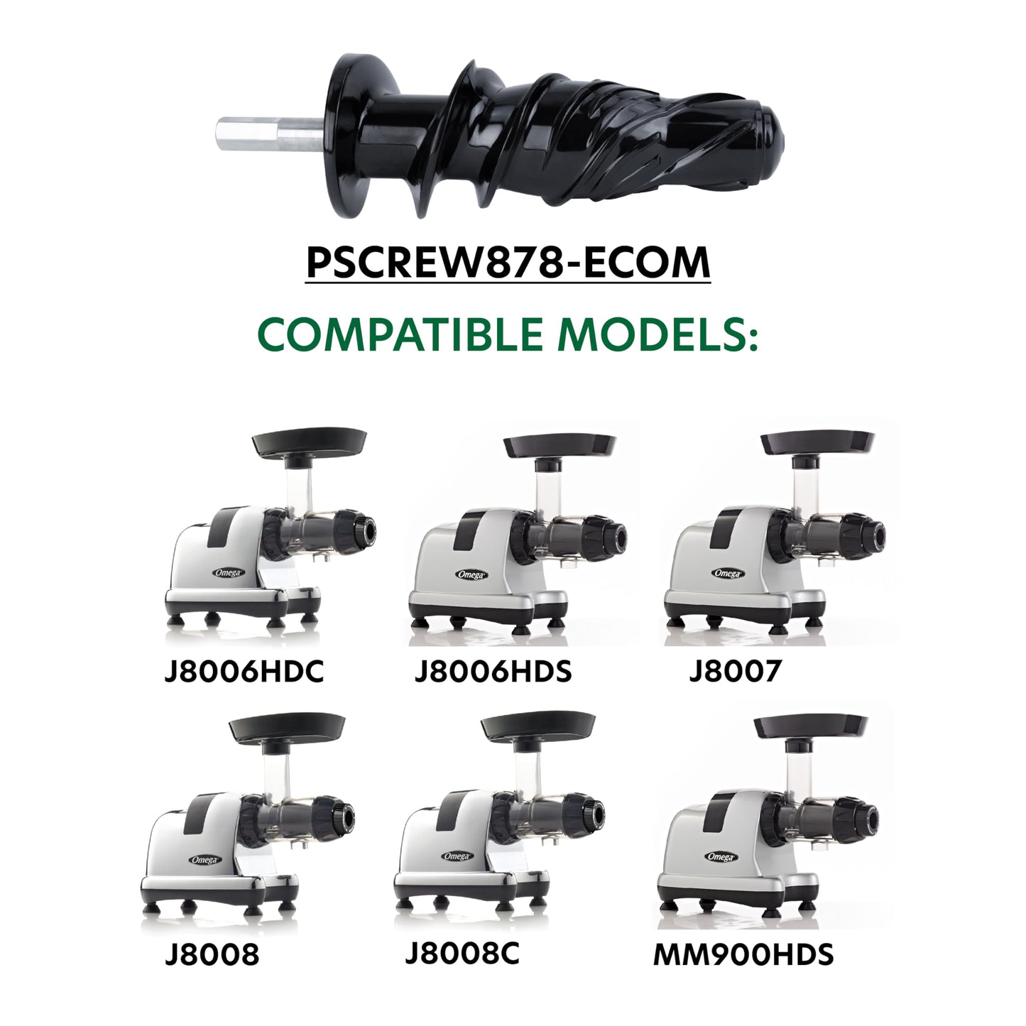 Omega Juicer Replacement Parts - Auger For Model J8006HDS, J8006HDC, J8008C, 8007, 8008, MM900HDS, Black