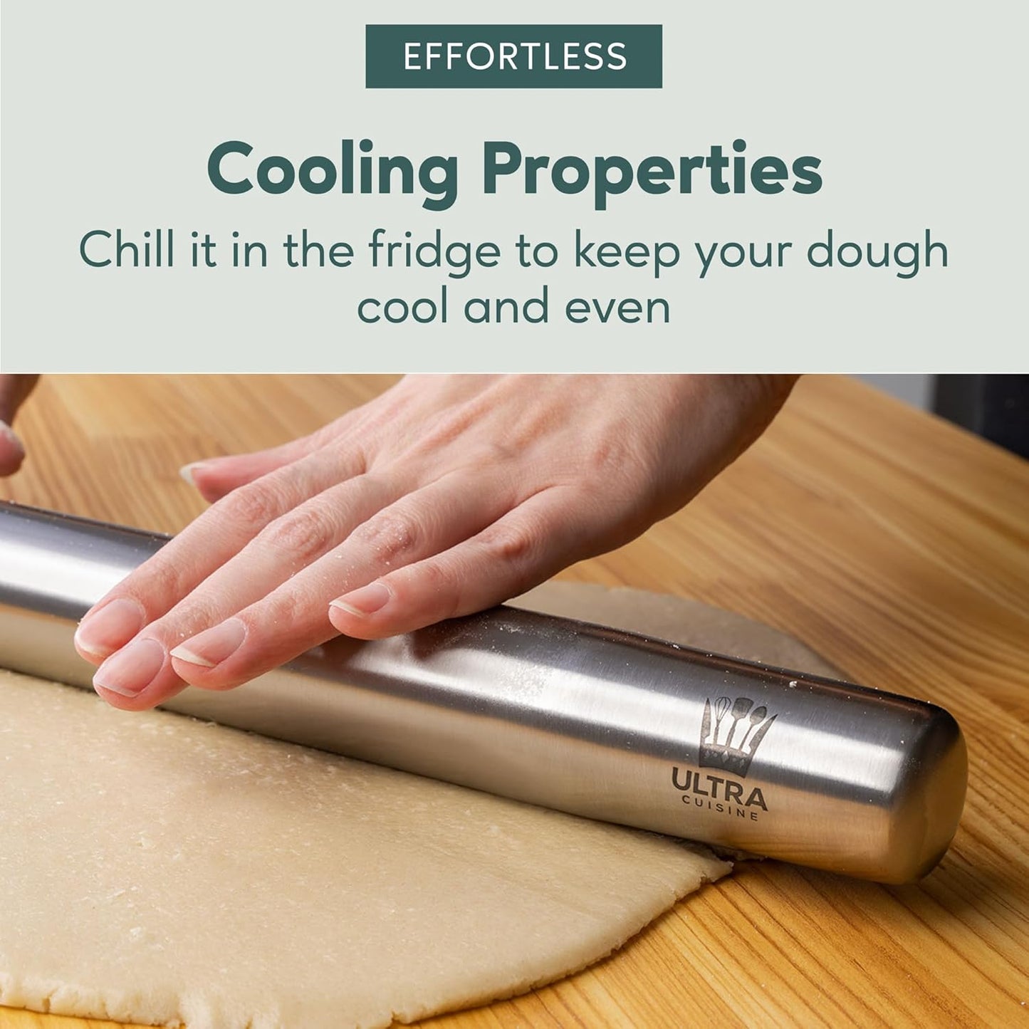 Ultra Cuisine French Rolling Pin - Tapered Design for Baking Pizza, Cookies & Pastries | 15.75-Inch Stainless Steel