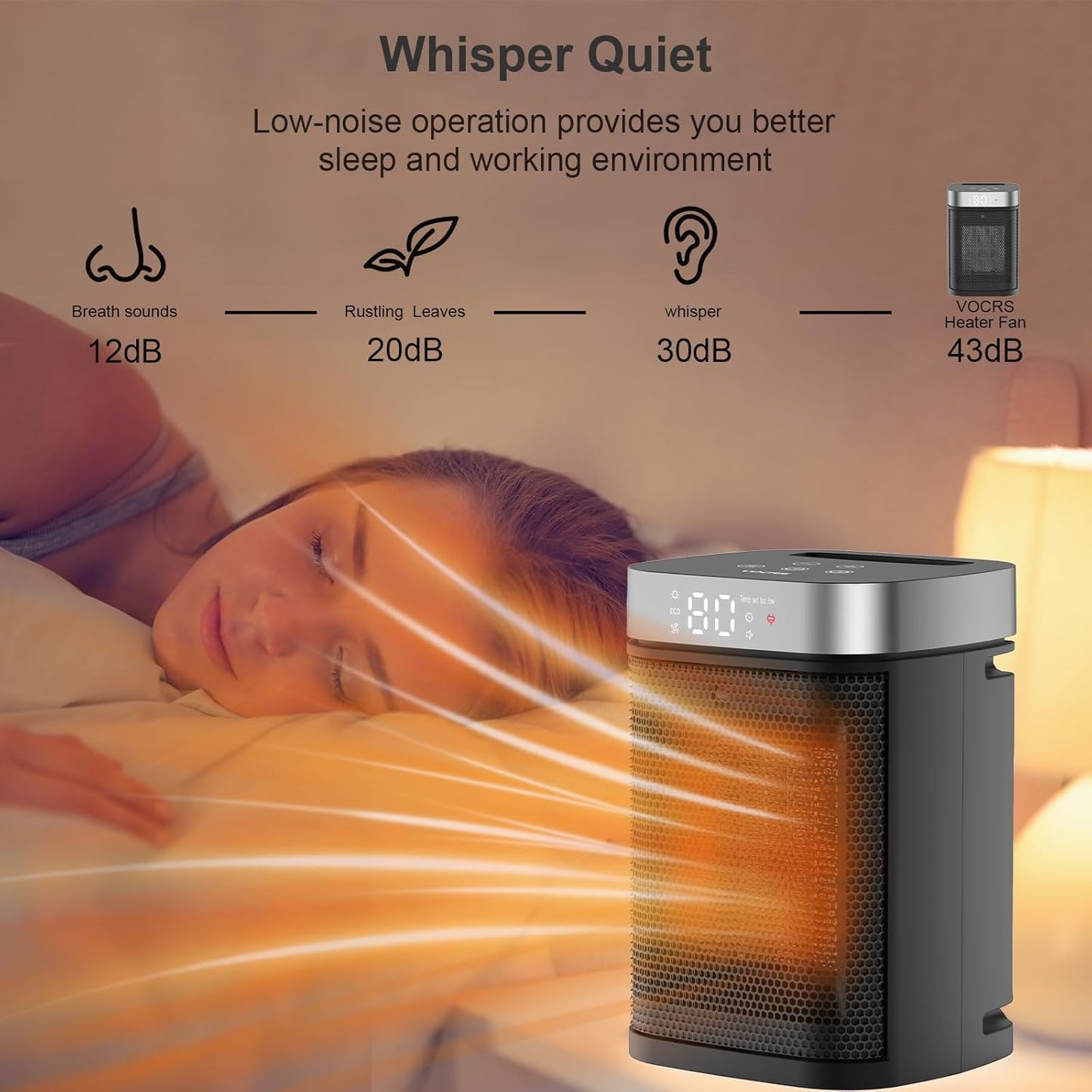 VOCRS 1500W Portable Space Heater - Electric PTC Heater with Thermostat, Remote, 12H Timer | Safe Heating for Bedroom & Office