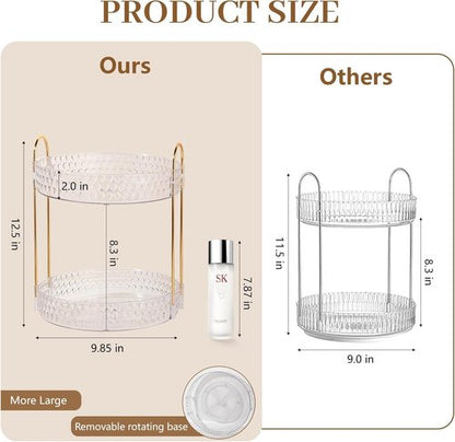 **Rotating Makeup Organizer - 2 Tier Perfume & Skincare Storage for Women | 360 Spinning Clear Design**