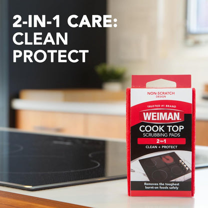 Weiman Ceramic & Glass Cooktop Cleaner - Heavy Duty Polish with 3 Scrubbing Pads | 10 Ounce Bottle