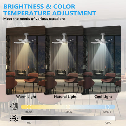 Socket Fan Light, 22" Ceiling Fan with LED Lights and Remote, 3 Fan Speeds, Adjustable Cool & Warm Light, Wireless Screw in Socket Fan Light for Kitchen, Bedroom, Living Room, 1200 Lumen, E26/E27 Base