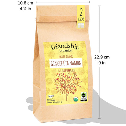 Friendship Organics Ginger Cinnamon Tea Bags, Organic and Fair Trade Herbal Tea 44 Count