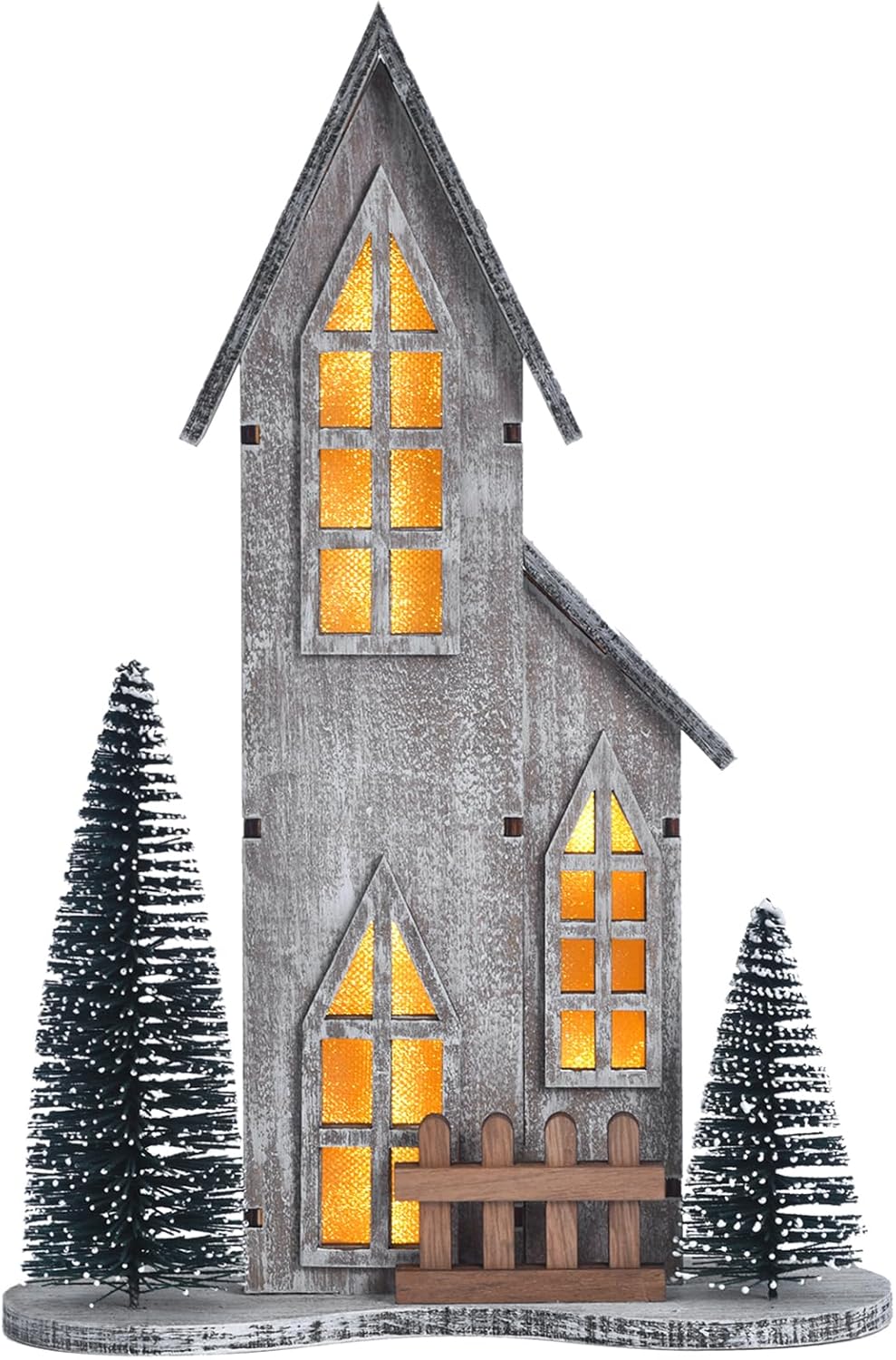 Skiennix Wooden Christmas Village House - LED Lighted Tabletop Decor with Tree | Winter Holiday Centerpiece (Style A)