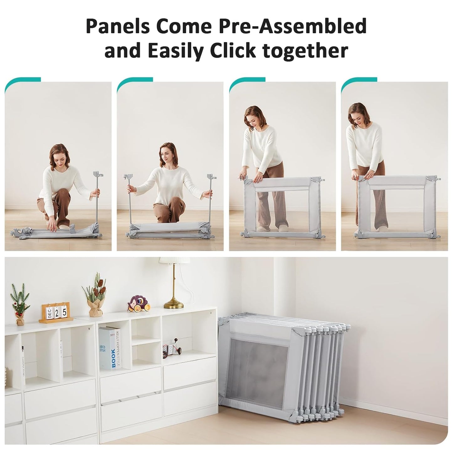 Doradotey Baby Playpen - Adjustable Large Playard for Infants & Toddlers | Foldable Indoor Mesh Fence, Light Grey 180x200x68cm