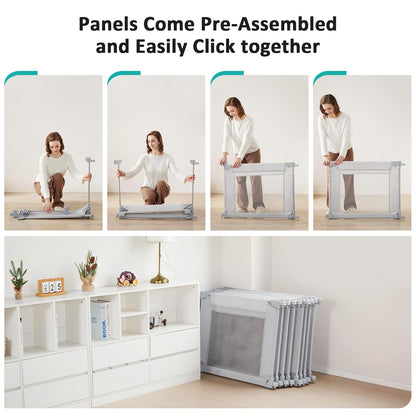 Doradotey Baby Playpen - Adjustable Large Playard for Infants & Toddlers | Foldable Indoor Mesh Fence, Light Grey 180x200x68cm